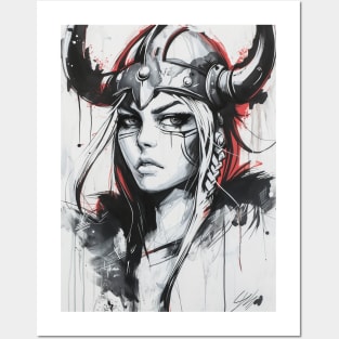 Black Ink Viking Woman Posters and Art